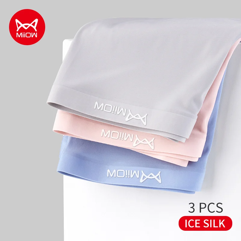 MiiOW 3 Stück Eisseide Sommer ultradünne bequeme und atmungsaktive Herrenunterwäsche nahtlose Herren-Boxershorts Sexy Herrenhöschen