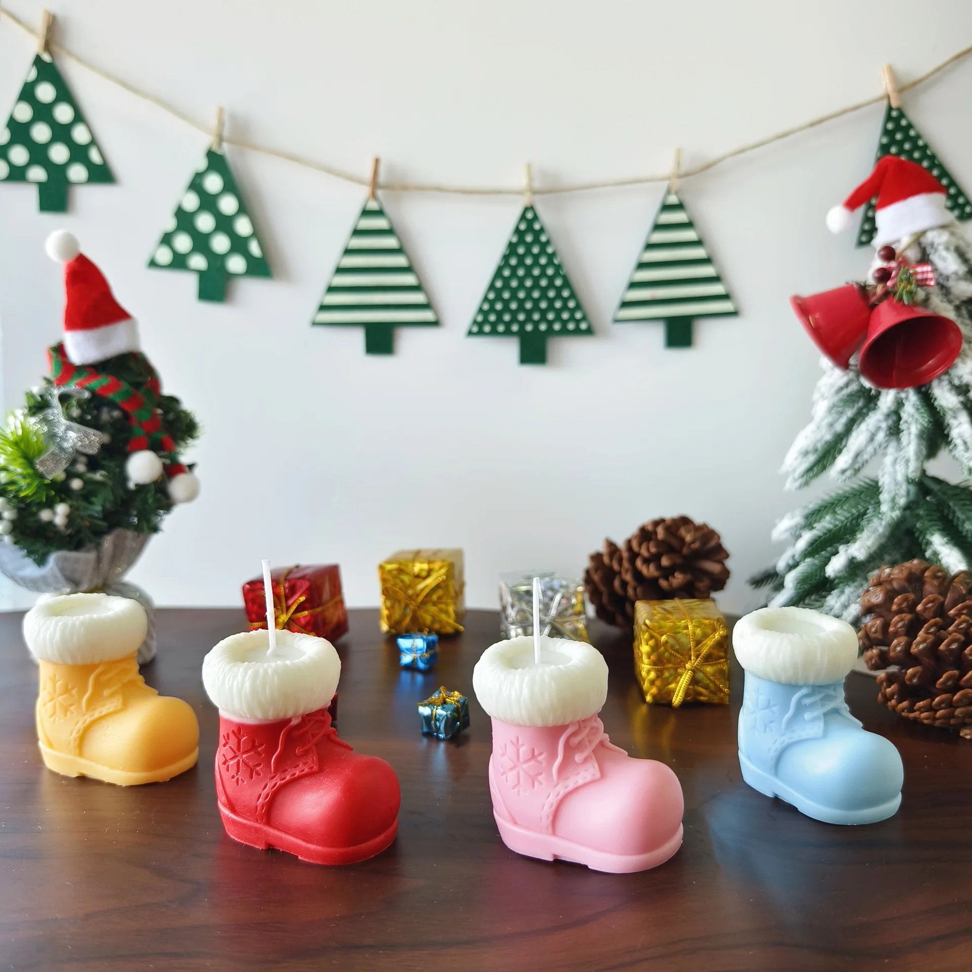 DIY Christmas Series Snowman Snow Boots Silicone Mold Handmade Aroma Candle Mould Christmas Elk Bells Candles Making Supplies