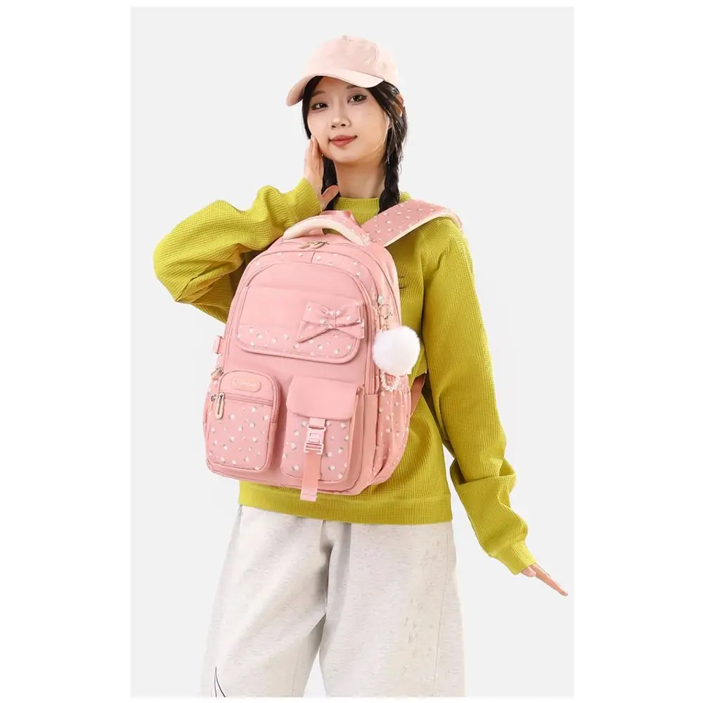 High Quality Multicolor Bowknot Backpack Lightweight Large Capacity School Bag Ball Pendnat 3D Bowknot Shoulder Bag Student