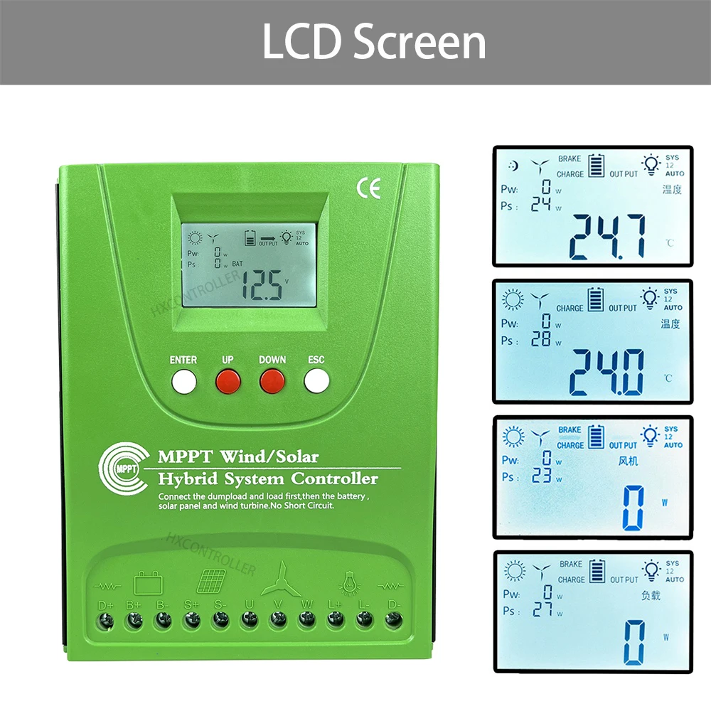 Imagem -03 - Vento Híbrido Controlador de Carga Solar Sistema de Energia Eólica Solar Display Lcd 12v 24v 48v Mppt 2000w para Chumbo-ácido e Lítio-íon