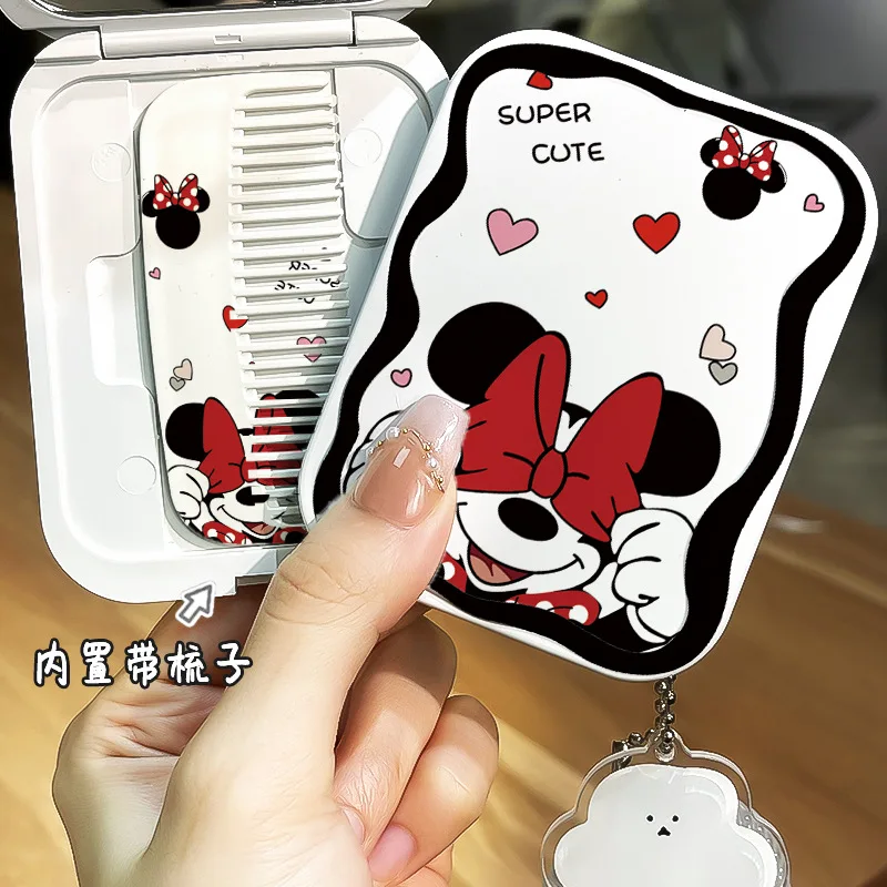 

New Minnie Mouse Portable Makeup Mirror Folding Wave Mirror Comb Cute Cartoon Mickey Mouse Ins Flip Style Mirror Girls Gifts