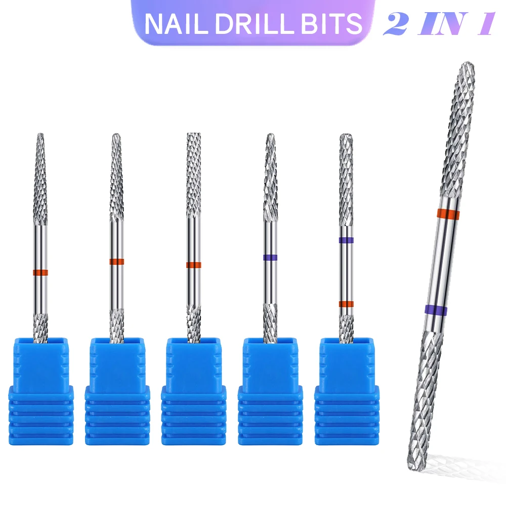 Broca para uñas disponible de doble cabezal, carburo de tungsteno profesional 2 en 1, accesorios para limpieza de cutículas de uñas, 1 ud.