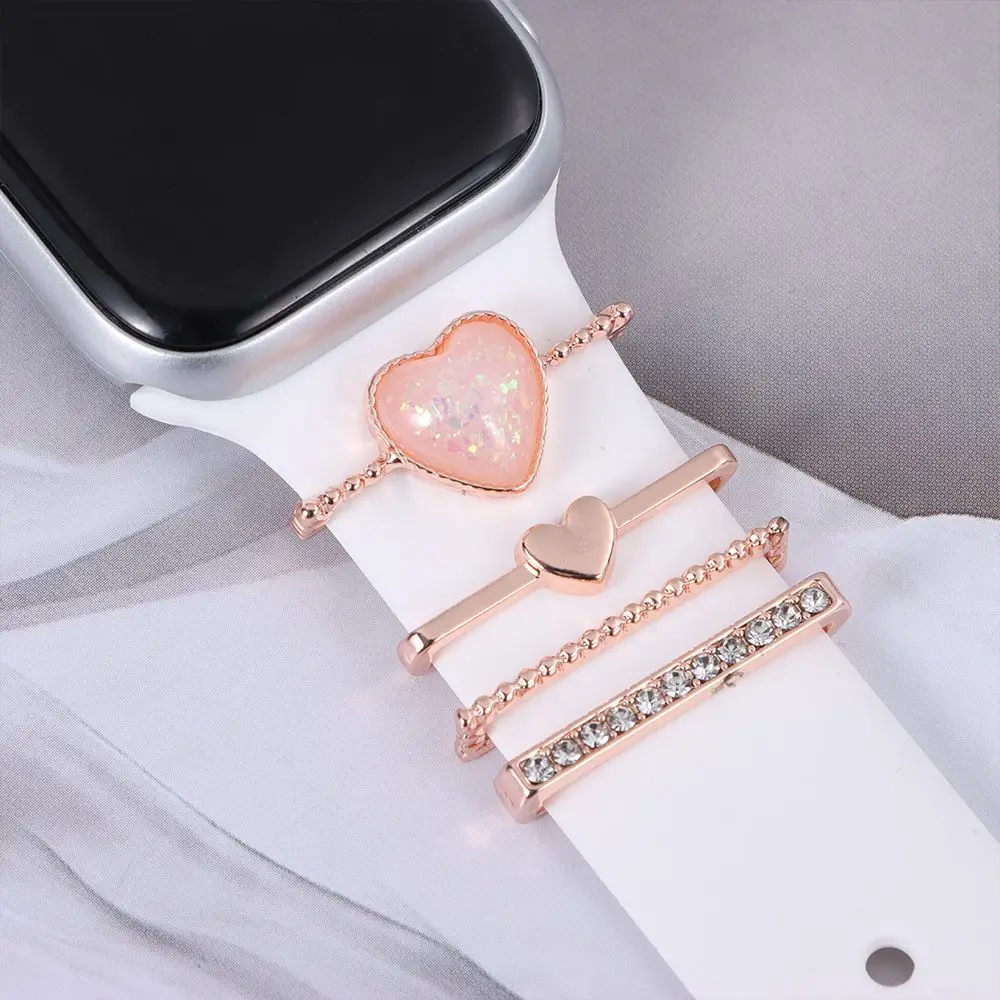 For Apple Watch Band Metal Charms Decorative Ring Diamond Ornament Smart Watch Silicone Strap Accessories For iwatch Bracelet