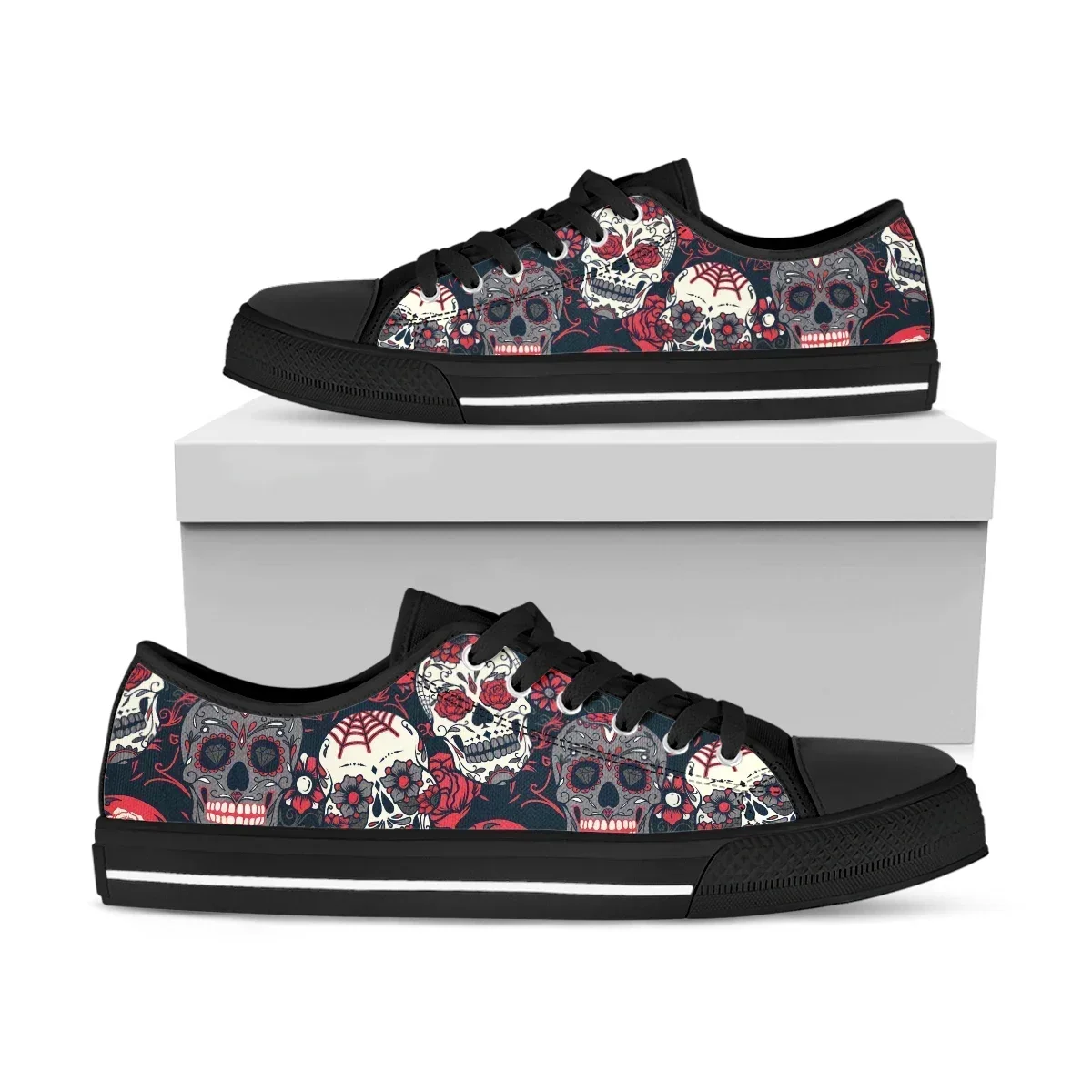 

Черные кеды с принтом сахарного черепа, женские и парные, повседневные спортивные туфли на шнуровке