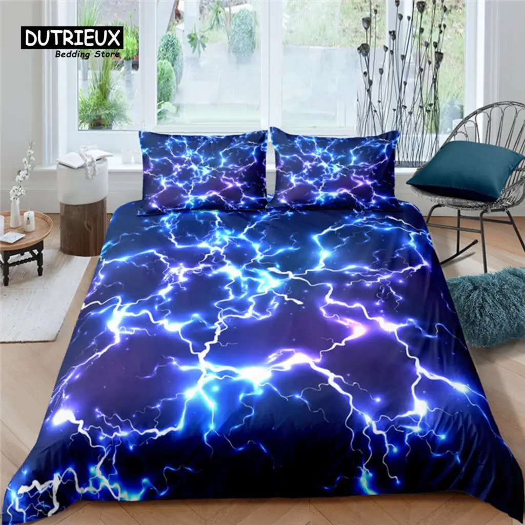 

Luxury 3D Lightning Marble Print Home Living Comfortable Duvet Cover Pillowcase Kids Bedding Set Queen and King EU/US/AU/UK Size