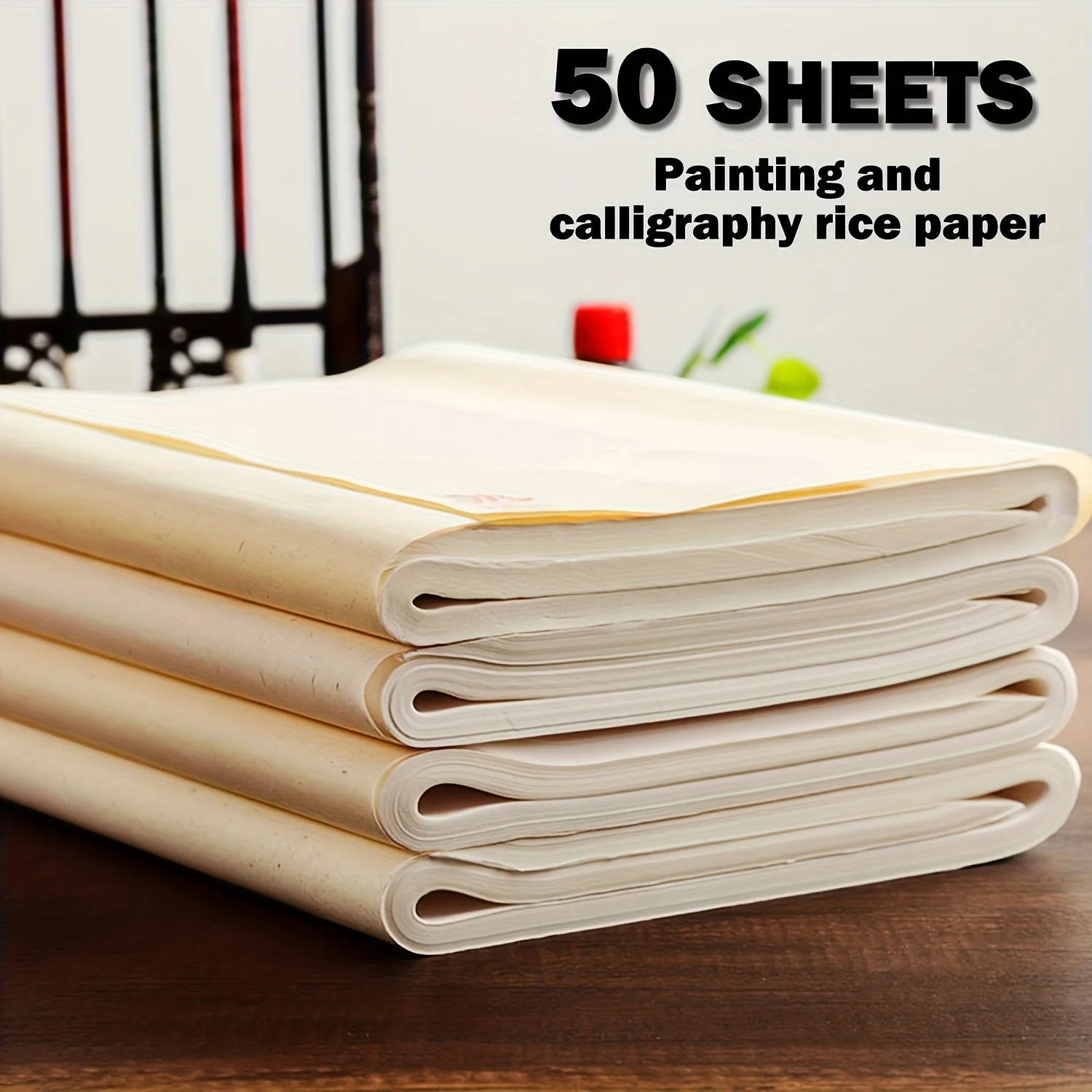 50 Sheets of Semi-cooked Rice Paper, Suitable for Oriental Painting, Ink Painting, Chinese Calligraphy, Watercolor Painting
