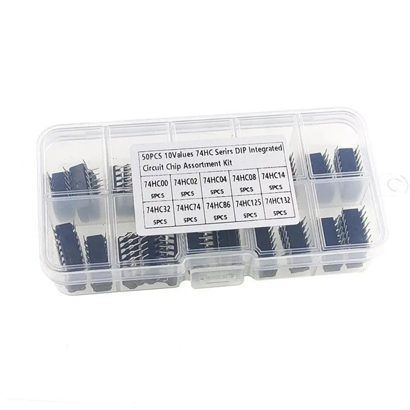 74HC Series IC Assortment 50Pcs 10 Types DIP Integrated Circuit Chips Kit for Electronics Experiment STEM Education