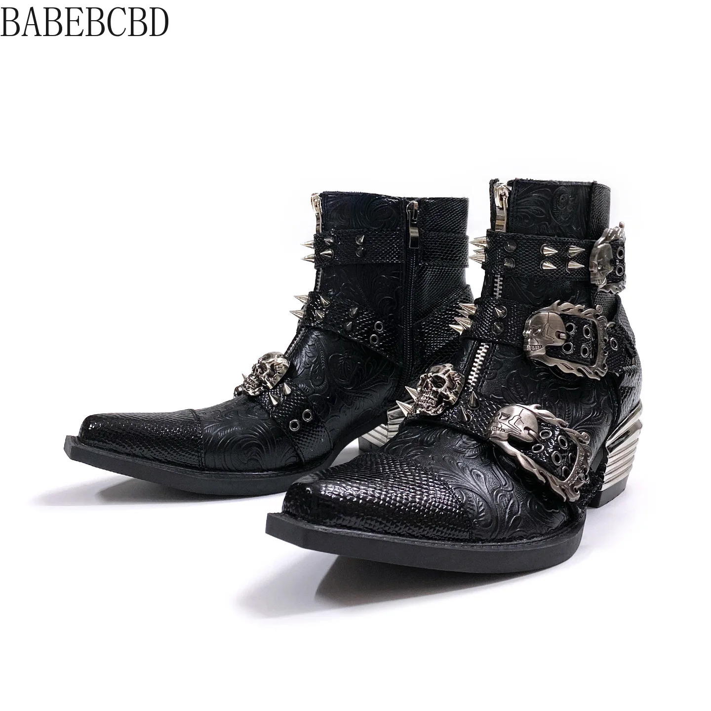 

2026 Genuine Leather Pointed Chelsea Men's Punk Metal Western Cowboy Women's Niche Design Dark Wizard Boots