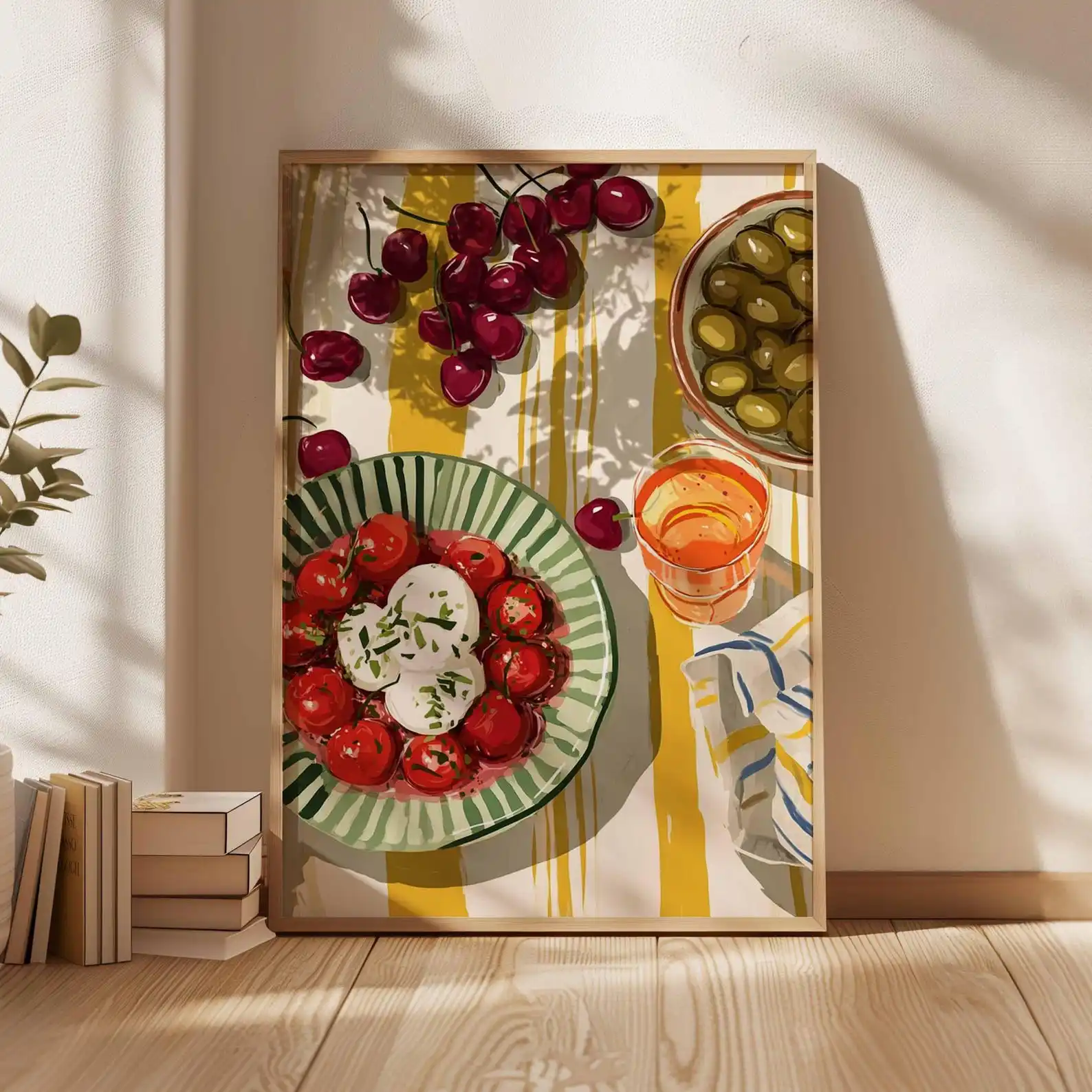 Mediterranean Kitchen Canvas Wall Art Print, Unframed Food Still Life Poster, Colorful Dining Room Artwork for Living Room Decor