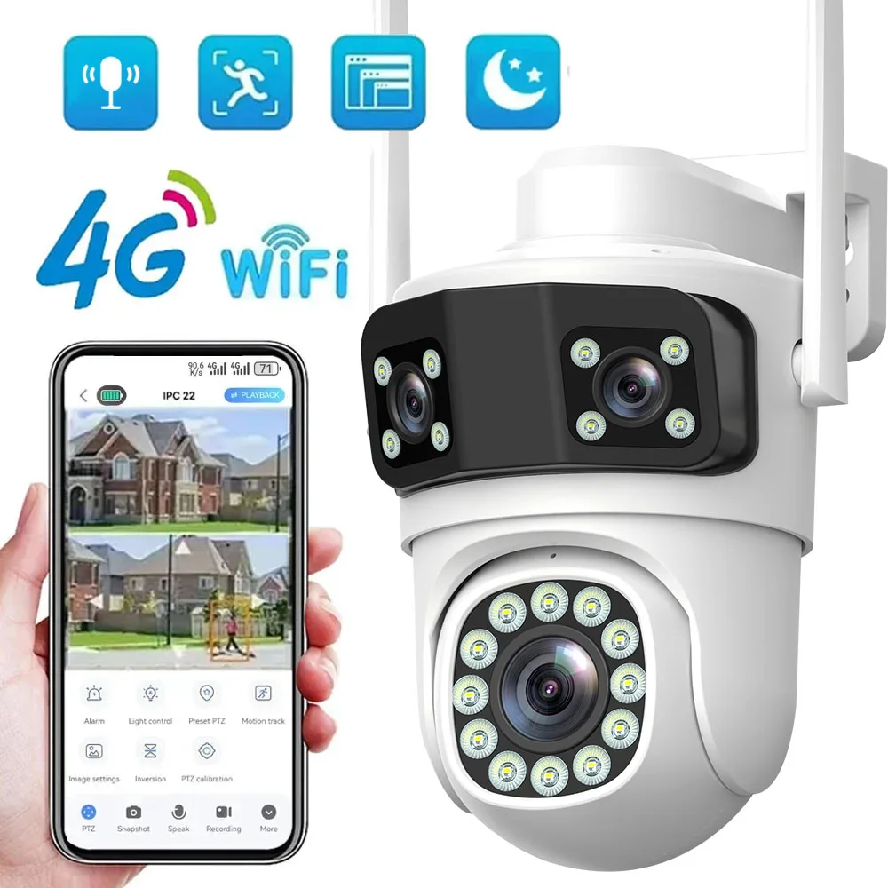 

6K 4G/WiFi PTZ Camera Three Lenses Motion Detection Night Vision Weatherproof Security Cam Outdoor IP CCTV Surveillance Cameras