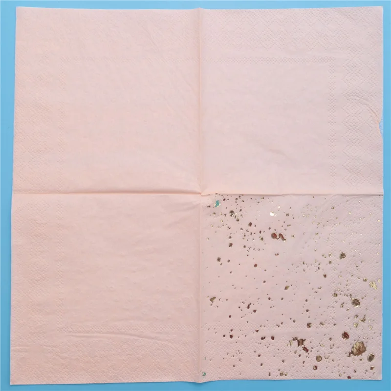 مجموعة أدوات مائدة للاستعمال مرة واحدة من ملمس الرخام الوردي الذهبي 80X مناديل ورقية #3