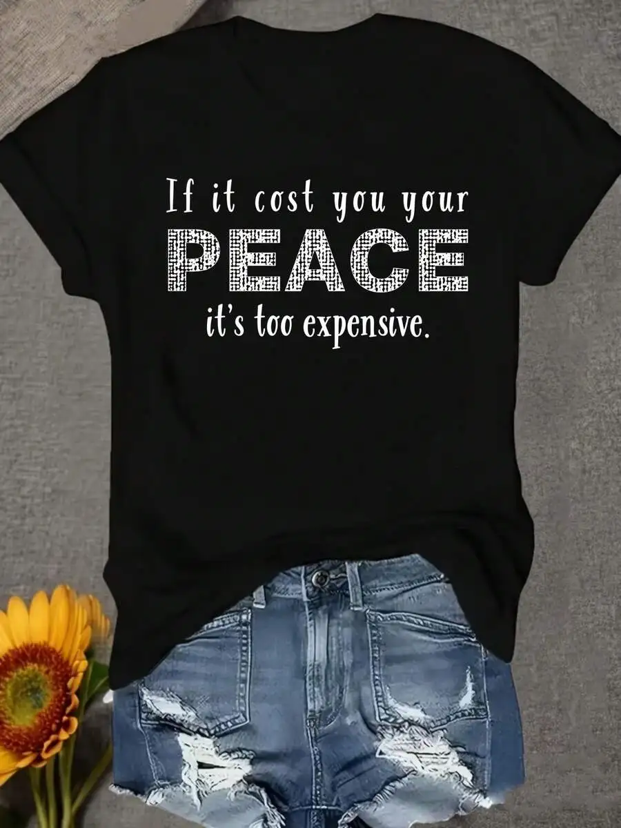 2026 New Arrival Women 100% Cotton Crew Neck Short Sleeve Tee Letter Quote Graphic Print Soft Comfortable Casual Daily Outfit Basic Top T-Shirt