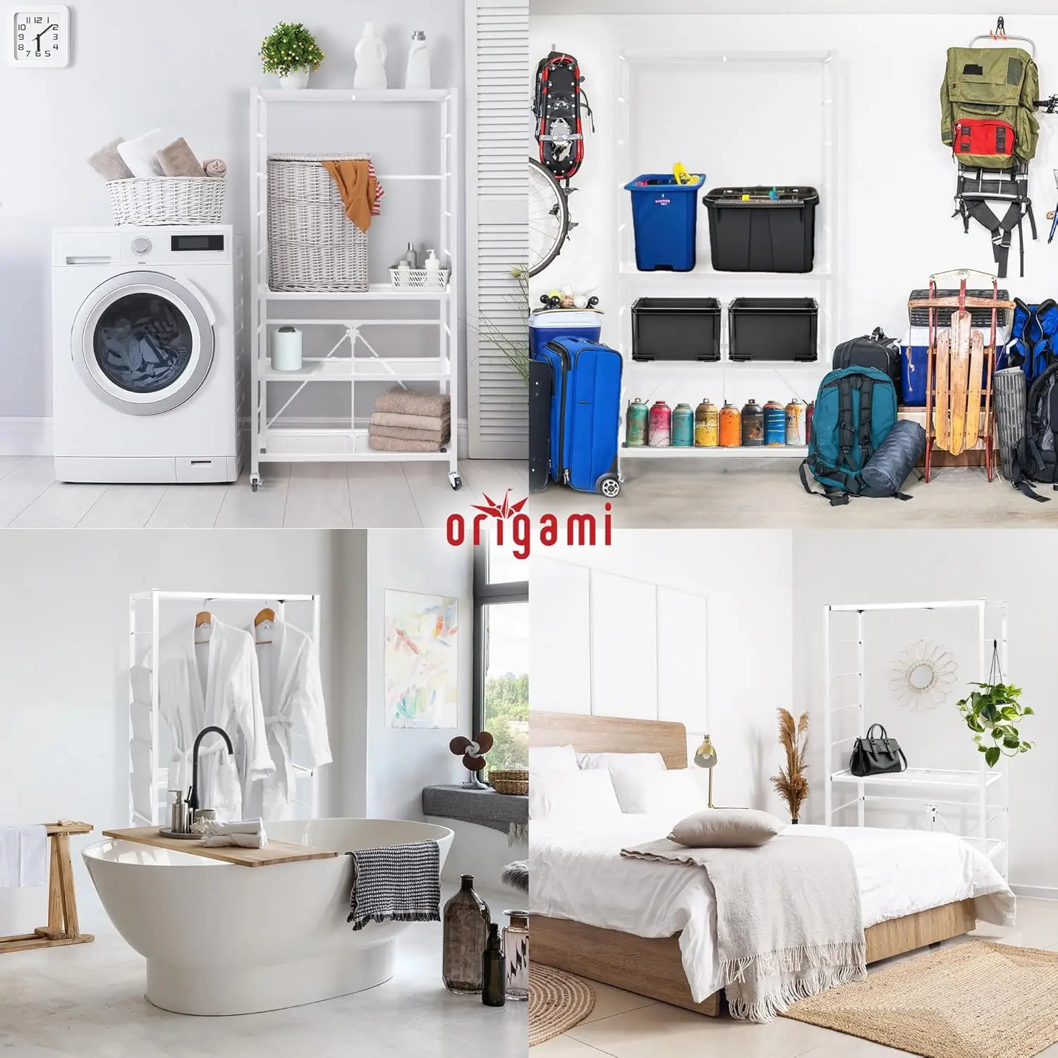 Origami R2 Series Folding Heavy Duty Steel Storage Rack Adjustable Shelving Portable Home Organization Unit With Wheels, Set Of