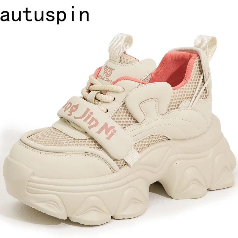 

Autuspin Brand Design Ladies Sneakers 2024 Autumn Winter Fashion Air Mesh Women Leisure Shoes Genuine Leather Vulcanized Sneaker