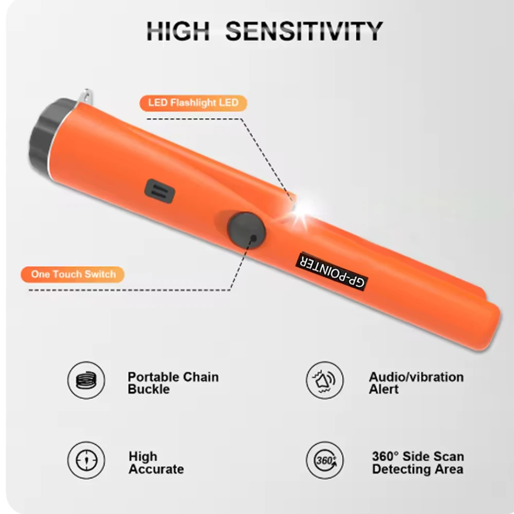 Pro GP-Pointer Handheld Metal Detector w/IP66 Waterproof & LED-Bracelet Strap for Treasure Hunting & Outdoor Exploration