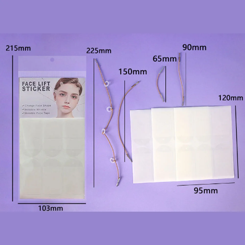 Invisible Face Lift Tape and Band Set Law Pattern Lifting 18 Pcs Hypoallergenic Clear Lifting Patches with 4 Adjustable Elastic