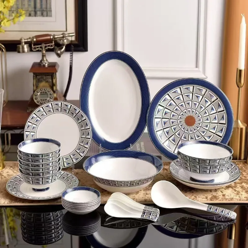 28-Head bone china tableware set, bowl and plate gift box.