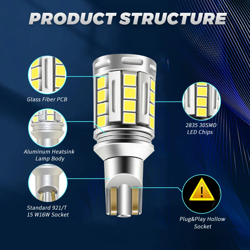 2PCS High Power Error Free Car LED Reversing Backup Light Canbus T15 W16W 921 912 902 Bulb 12V 18Watts 2000LM White Super Bright