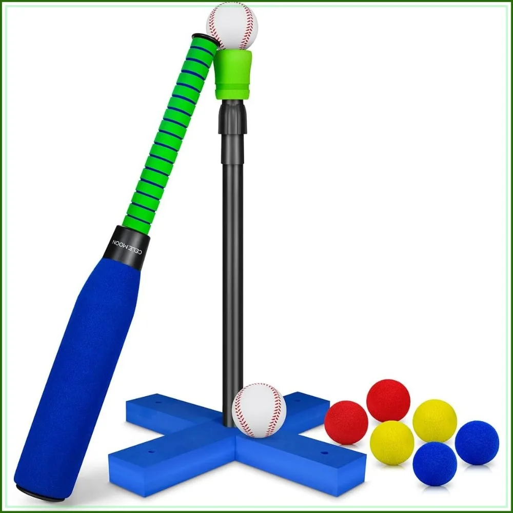 

Soft Foam Tball Set for Kids Toddlers 3-5, Adjustable Batting Tee with 8 Colored Balls, Indoor Outdoor Baseball Toy for Boys Girls