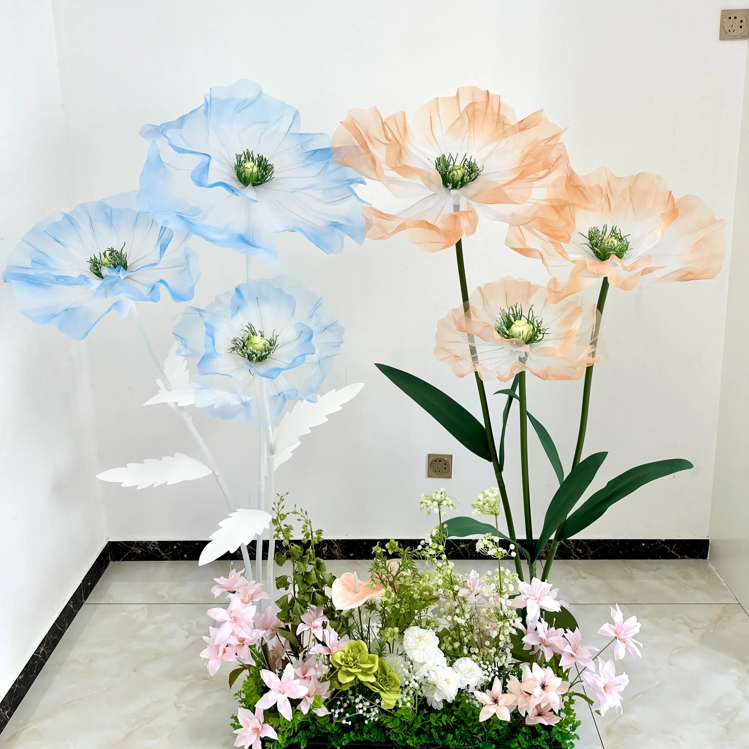 Silk silk mesh flower window decoration Meichen wedding background wall arrangement