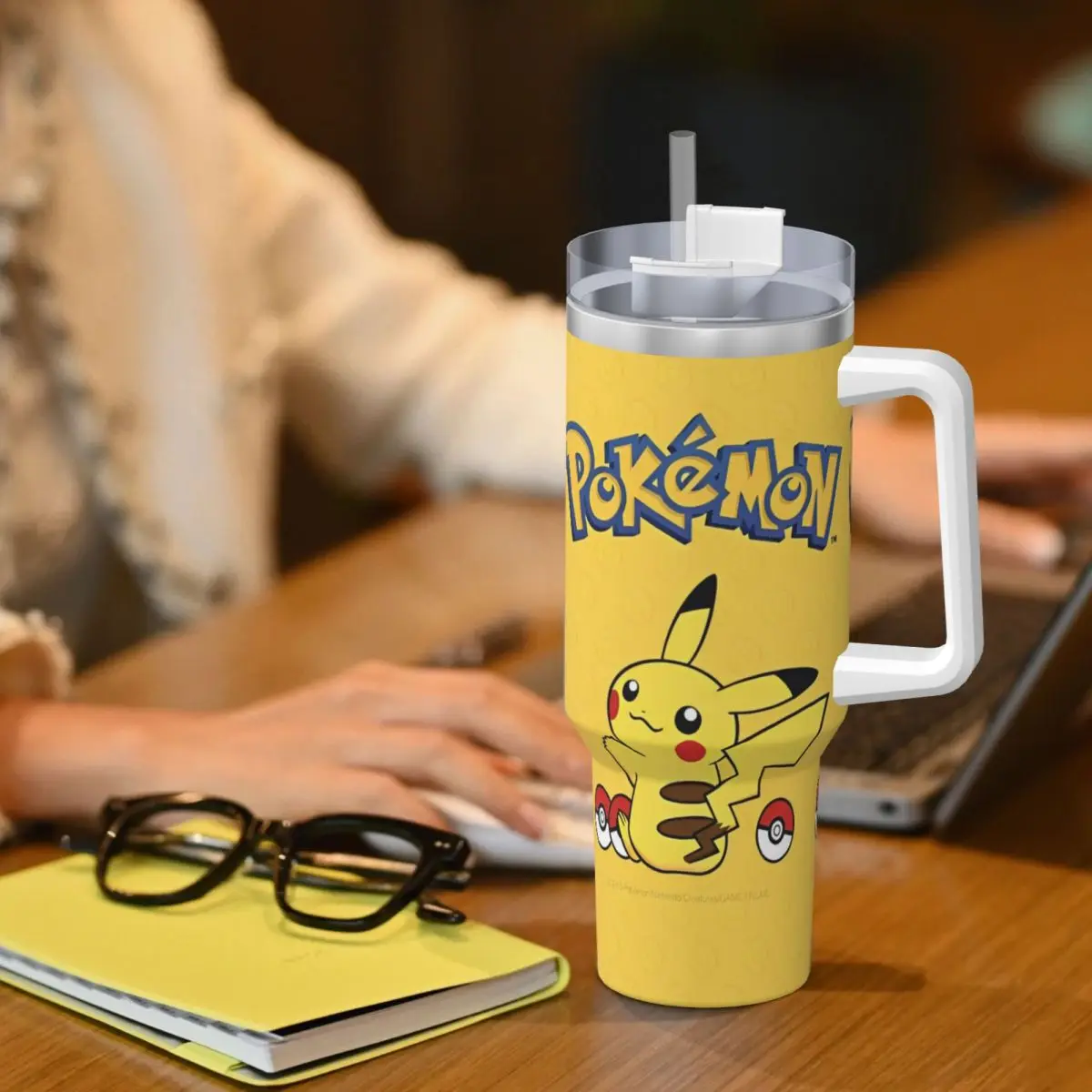 Pokemon Pikachu Anime kubek ze stali nierdzewnej do jazdy samochodem kubki termiczne 40 uncji przenośne gorące napoje butelka na wodę z mlekiem i