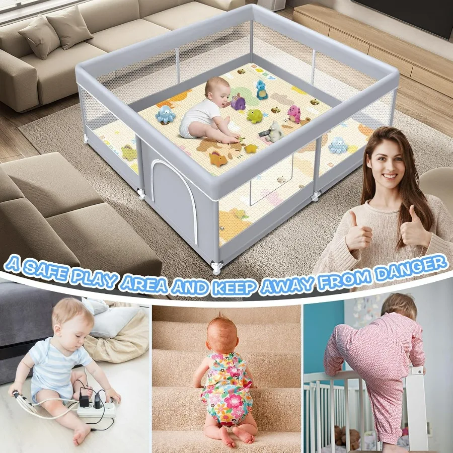 Baby Playpen with Mat 50x50 Inch Play Pen Playpen for Babies and Toddlers Baby Playard for Indoor Outdoor Active Center Game Fe