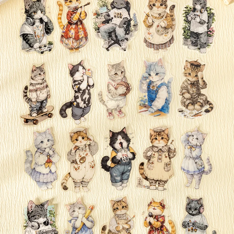 Mr Paper 60 pezzi Cat's Club Day Series Adesivi in PET a tema gatto Manuale fai da te Collage Journal Notebook Album Custodia per telefono Tazze per laptop