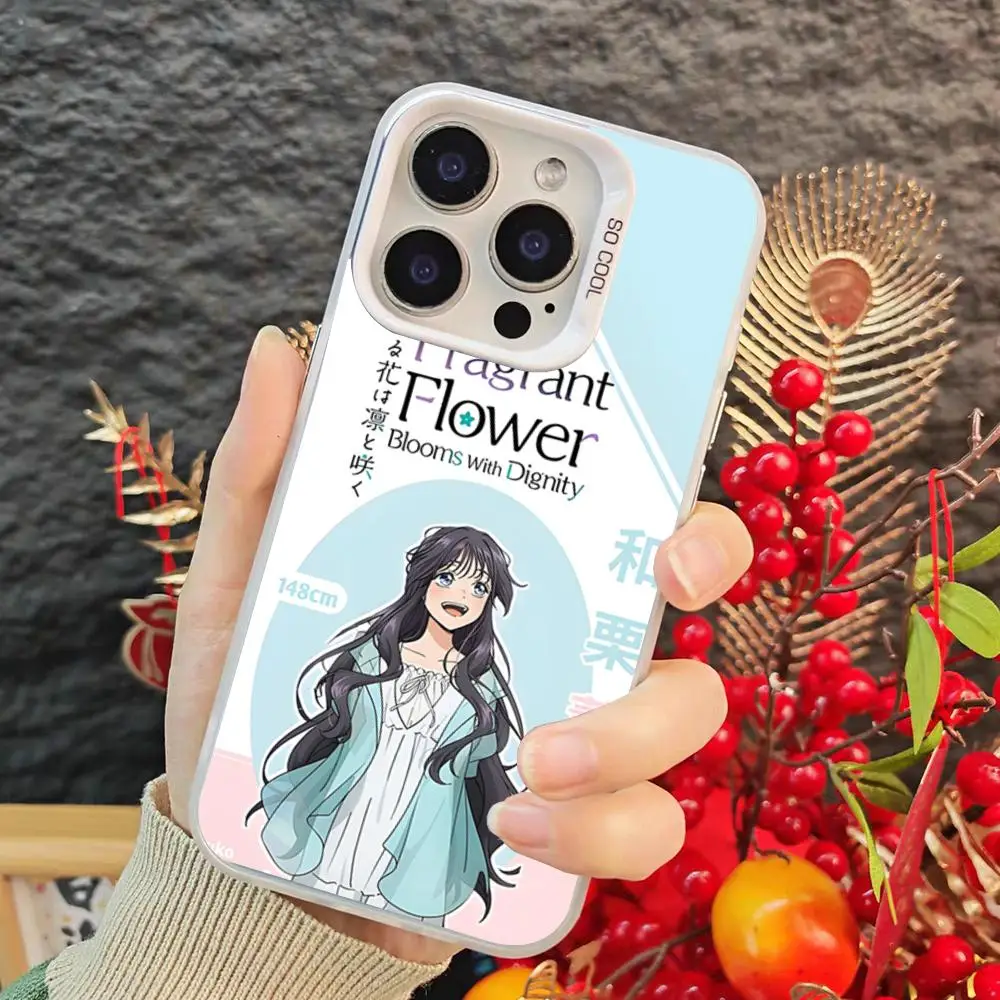 Coque de téléphone rigide noire et argentée « La fleur parfumée éclose avec dignité » pour iPhone 17 16 15 14 Pro Max Xr Air Plus
