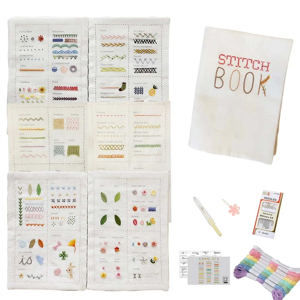 Grundlegendes Buch mit Handstickerei und Stichen für Anfänger und Erwachsene, DIY-Nähbuch, Anweisungen, Nähset mit Stufen- und Stufen-Tutorials