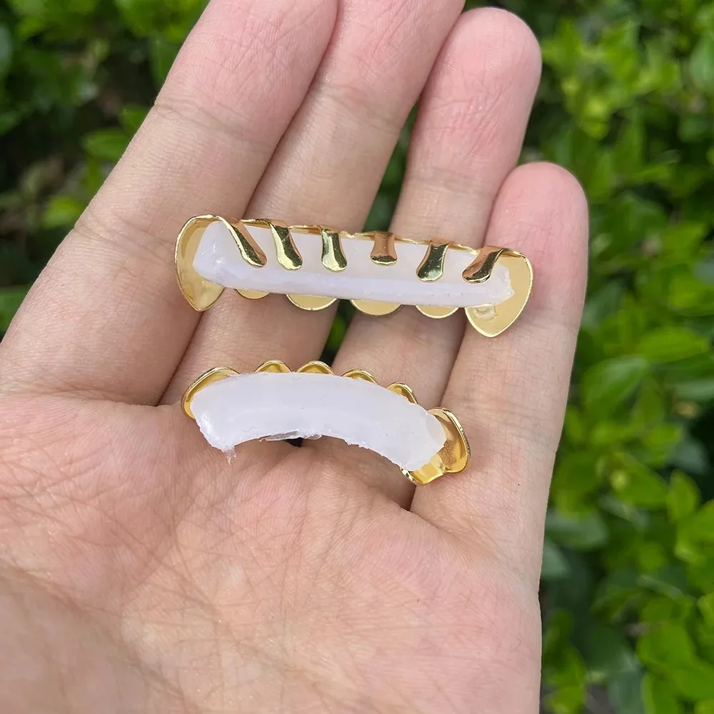 Klassische 6/6 Glänzende Zahn-Grillz Hip-Hop 14K Vergoldete Zahnkappen Körperschmuck für Frauen und Männer Cosplay-Accessoire – Detail 9