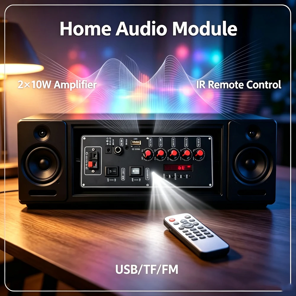 D150BT Bluetooth 5.0MP3 Decoder Board 2x10W Stereo Amplifier Module DC12V 7.4V Support TF USB FM MIC RGB Light IR Remote For DIY