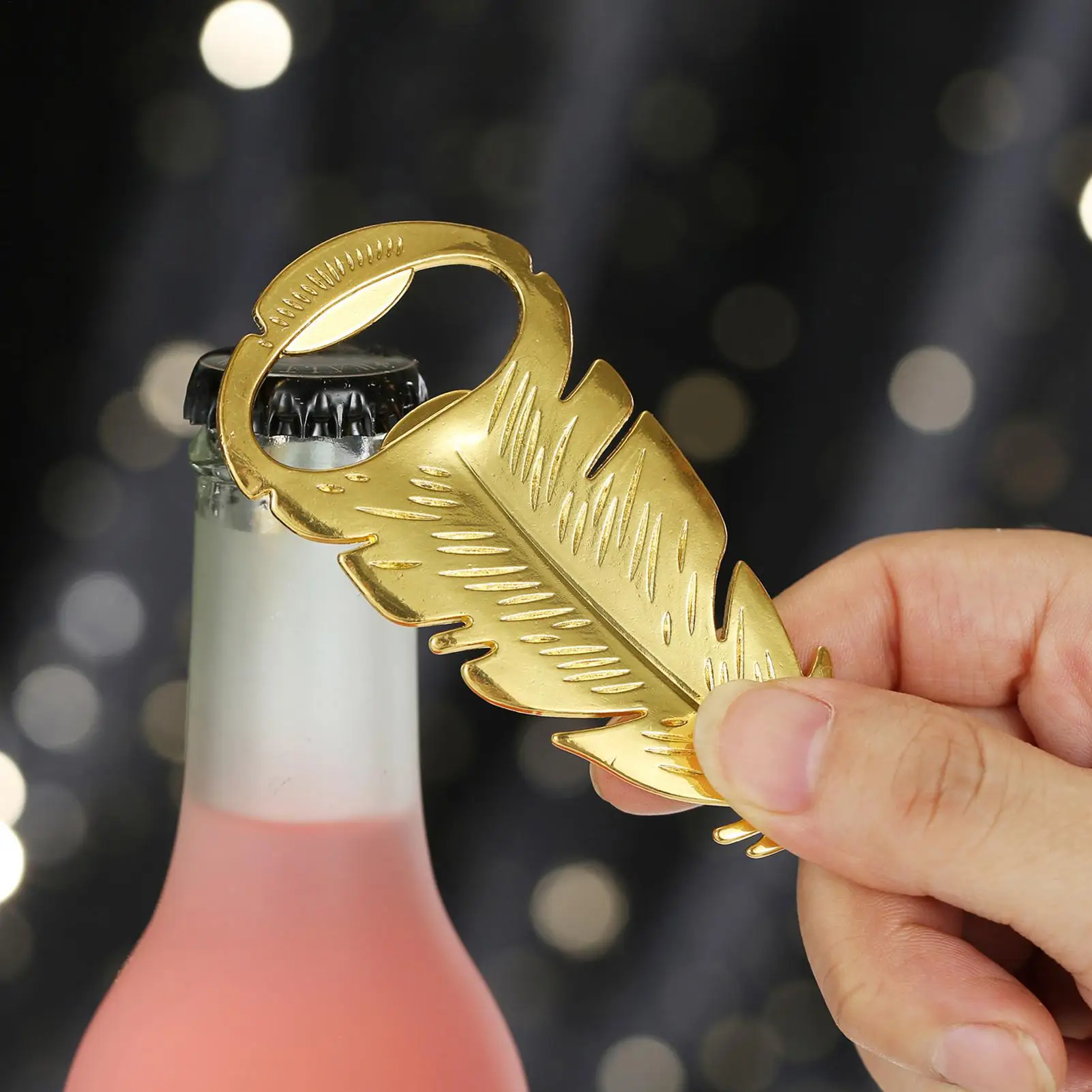 Beer Bottle Opener Portable Metal Construction Ergonomic Design Multifunctional Golden Sparkle Beer Bottle Caps Remover