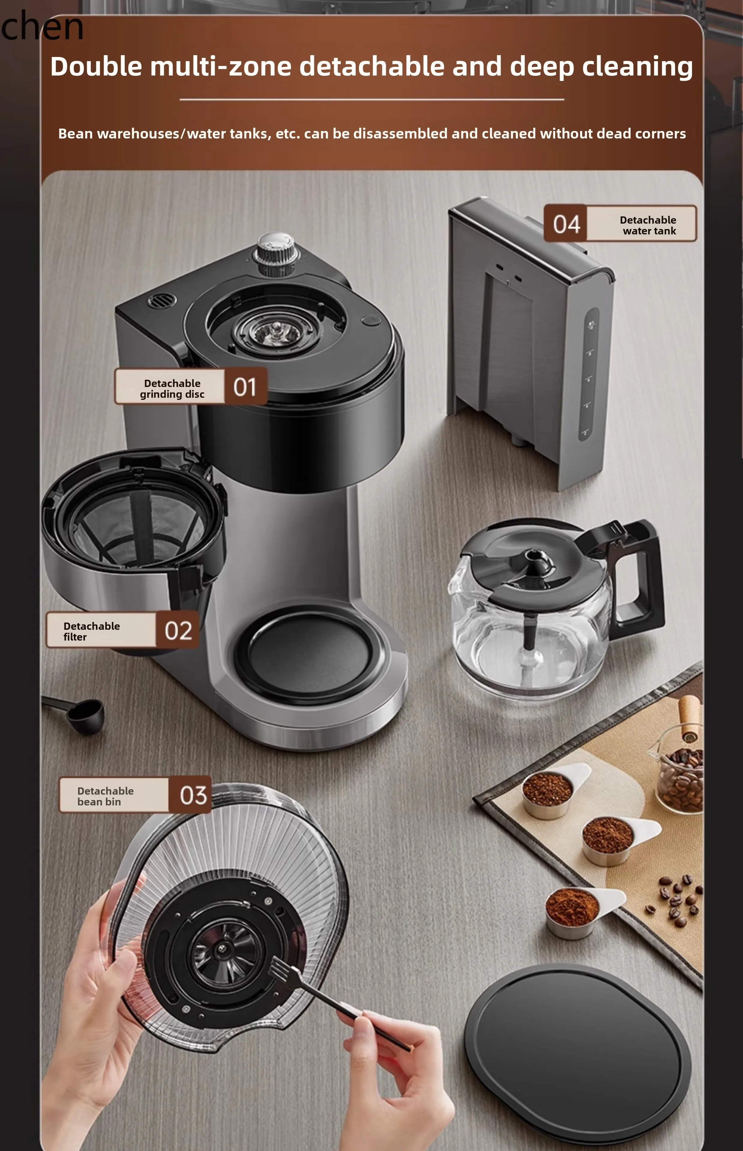 ZML เครื่องชงกาแฟในครัวเรือนขนาดเล็กบดอัตโนมัติสํานักงานที่ถอดออกได้บดแบบบูรณาการ