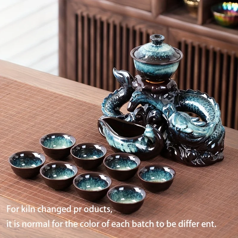 Coiling Dragon keramische theepotset - roterende uitloop luie brouwer, moeiteloos gieten, premium theerituele collectie