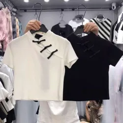 Short Sleeve T-shirts for Women Chinese Style Fashion Solid New Design Simple Girls Summer Clothing All-match Comfortable Casual