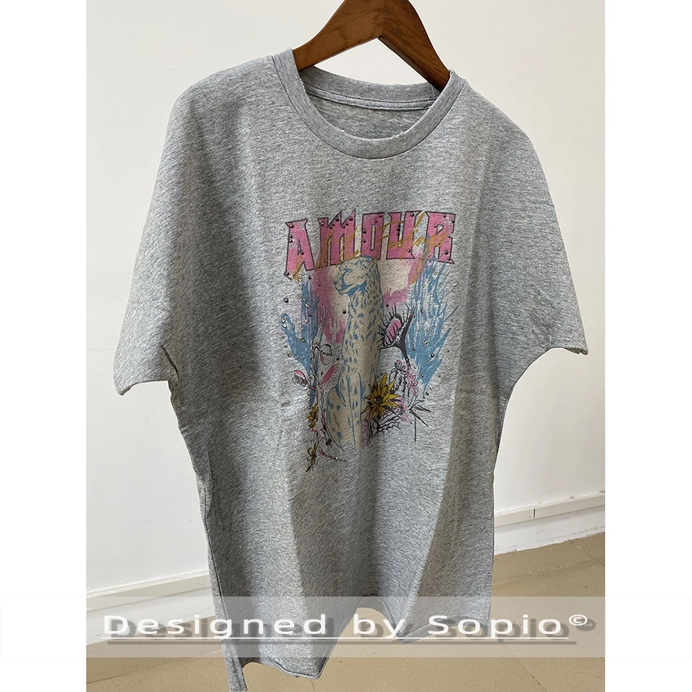 

Graphic Strass T-Shirt Women Summer Clothes Short Sleeve Crew Neck Loose Tees Tops Lady Fashion T-Shirts Streetwear 2026 New