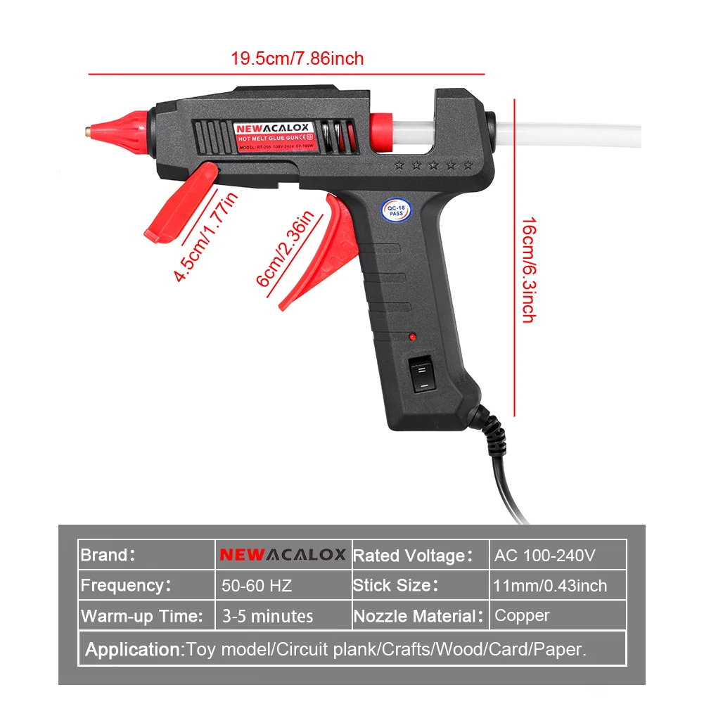 NEWACALOX 60W/100W Hot Melt Glue Gun with 11mm Glue Sticks Mini Gluegun Fast Heating for Industrial Handmade Art DIY Tool Kit