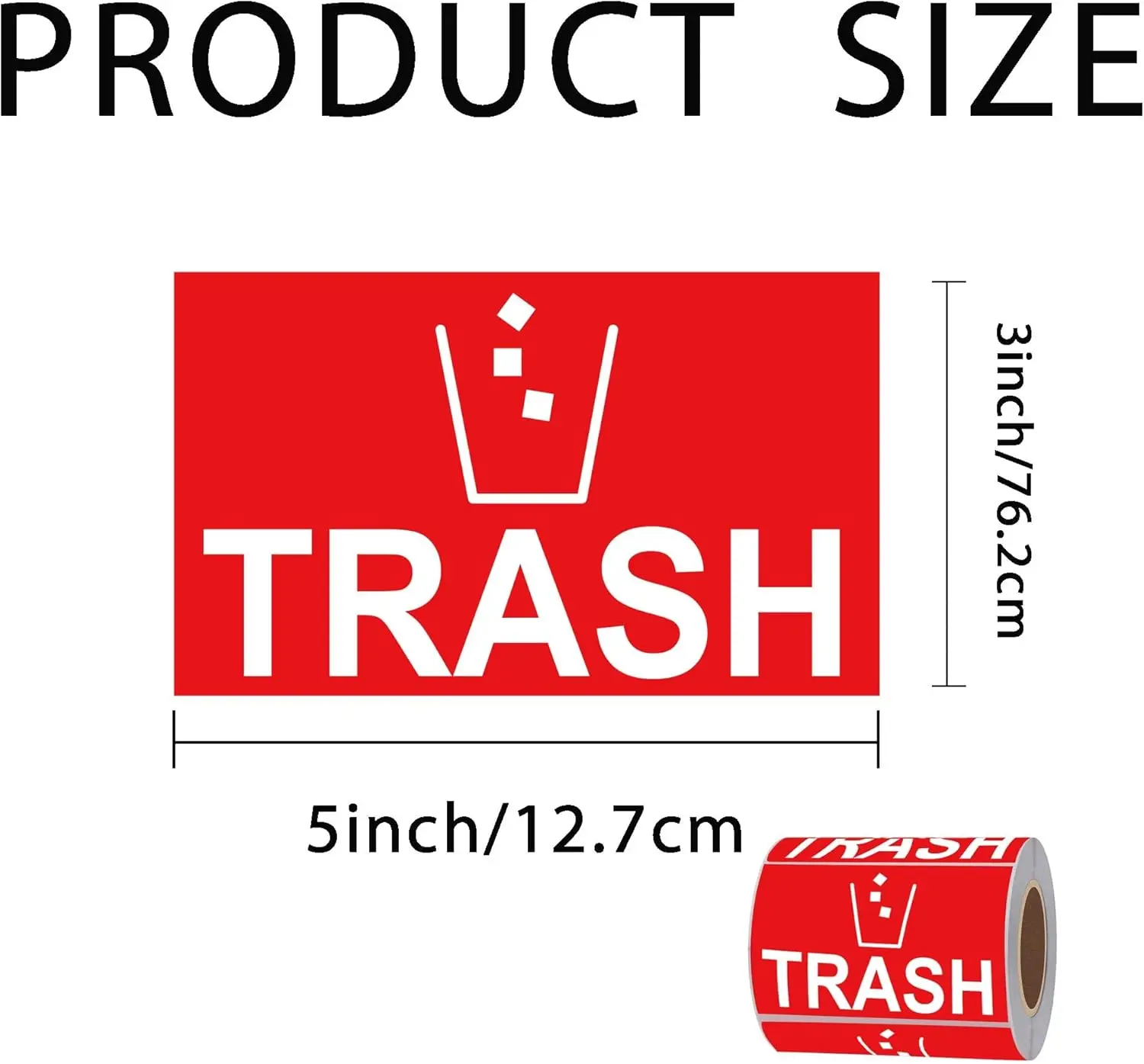 3 x 5 Zoll rote Müllaufkleber, Mülleimer-Klebeetiketten, 250 Stück (groß)
