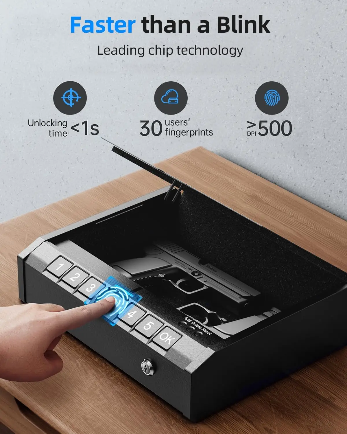 Biometric Handgun Safe with Quick Access, Fingerprint & Keypad Lock, Portable for Home Car Bedside