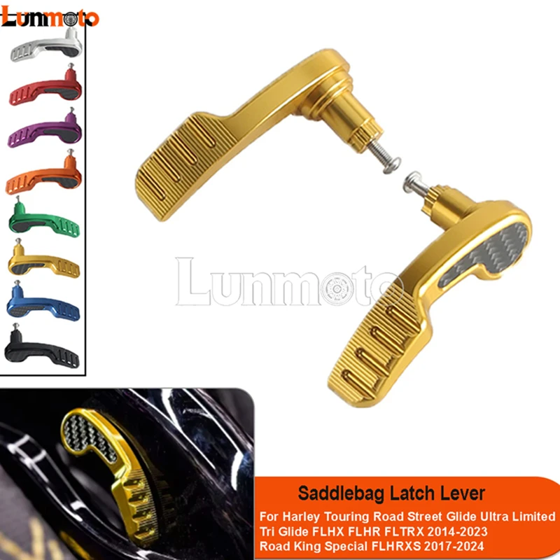 

Motorcycle CNC T6061 Carbon Saddlebag Latch Lever For Harley Touring Street Glide Road Glide Road King FLHX FLHR FLTRX 2014-2024