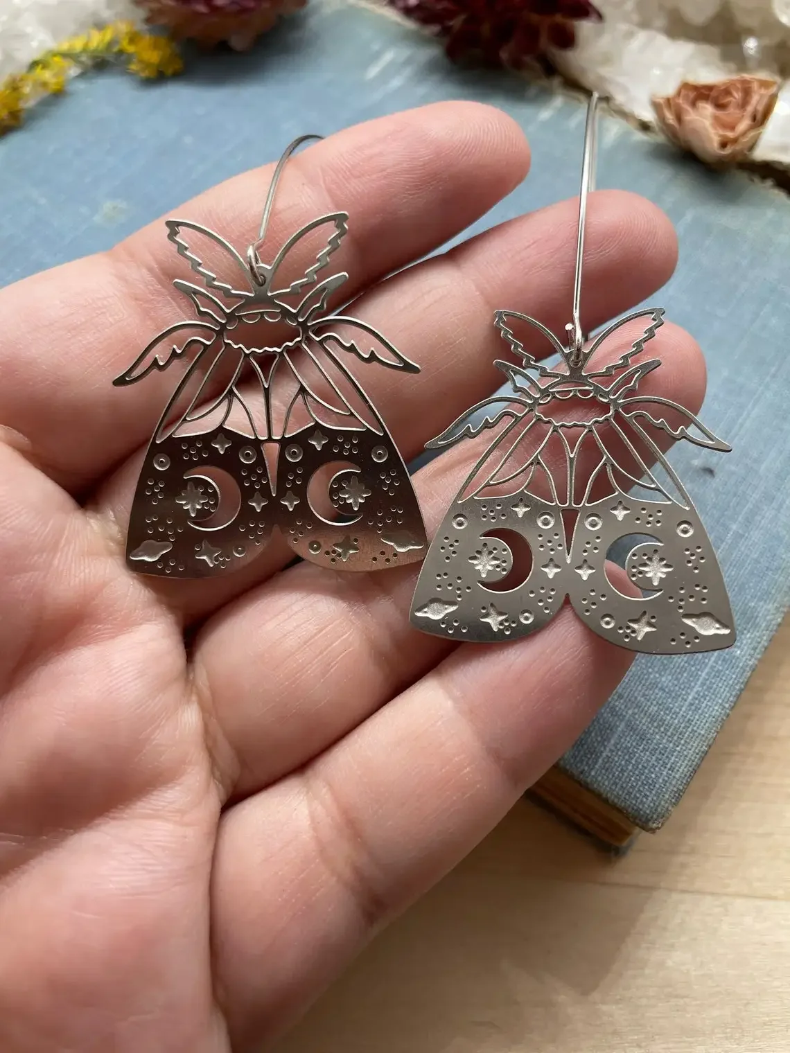 

Gothic Silver Color Moth Pendant Earrings Jewelry, Gift for Her