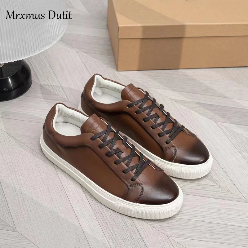 Mrxmus Dutit Men Shoes 2023 summer New Fashion Leather Casual Men\'s Sneakers Solid Color Simple Versatile White Shoes Male