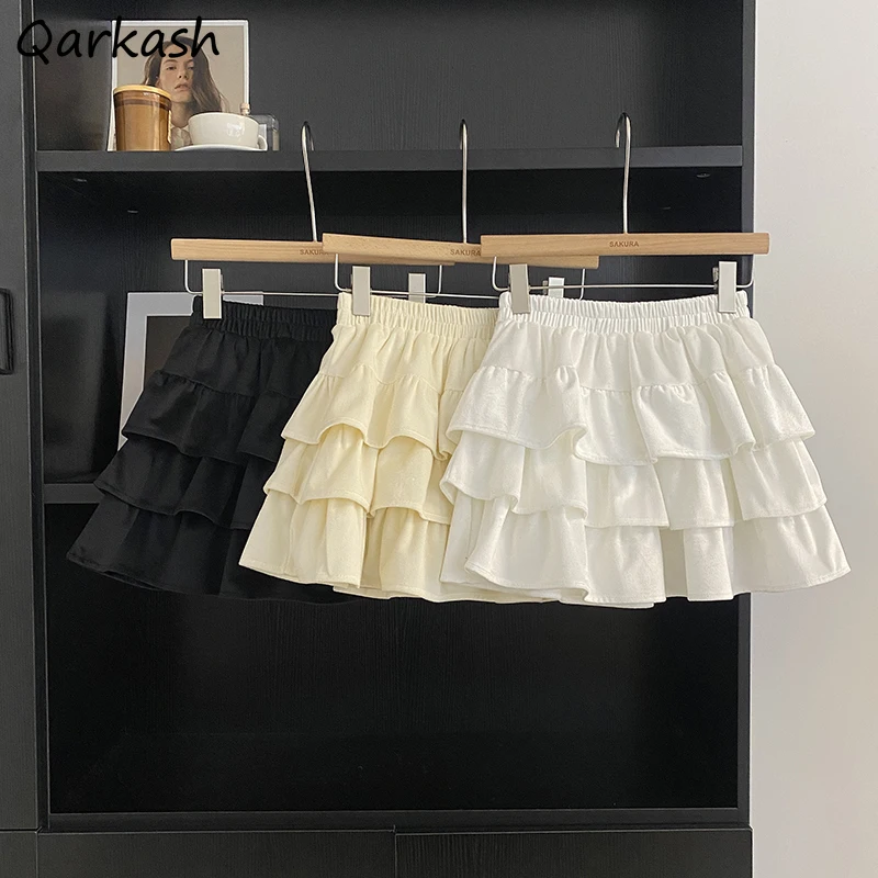 

Cake Puffy Skirts for Women Solid Autumn Korean Fashion High Waist A-line All-match Daily Sweet Lovely Girls Popular Harajuku