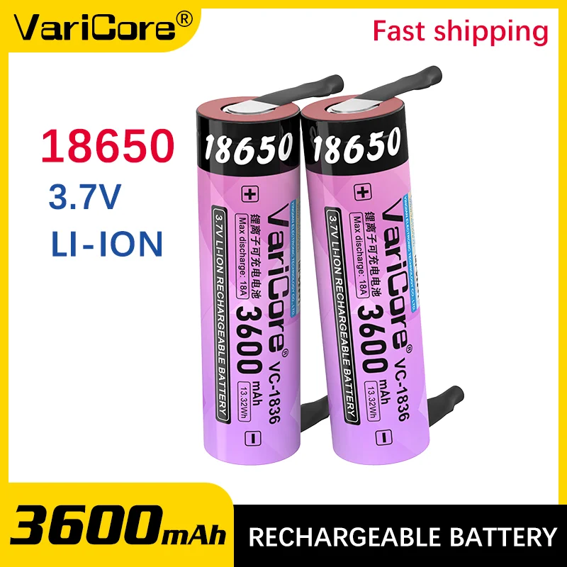 

VariCore VC-1836 3,7 В 18650 3600 мАч литиевая аккумуляторная батарея 18 А разряд DIY никелевые листовые батареи