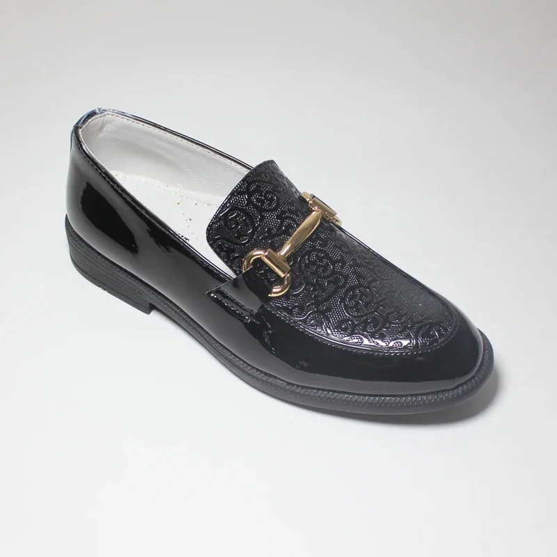 Boys Formal Black Patent Leather Oxfords Slip On Round Toe Shoes - Sizes 25-38