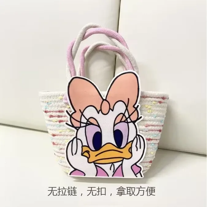 2025New Disney Ladies Designer Straw Fancy Bag Cute Handbag Rattan Travel Leisure Vacation Small Round Beach Mickey Shoulder Bag