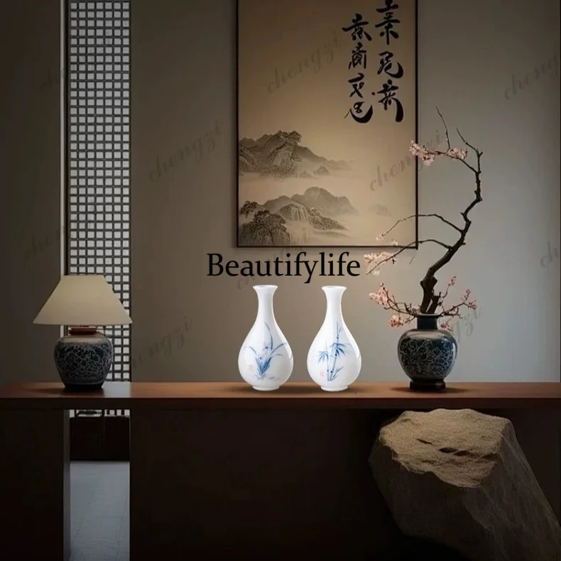 New Chinese ceramic hand-painted orchid vase living room tea room desktop flower arrangement decorative ornament gift companion