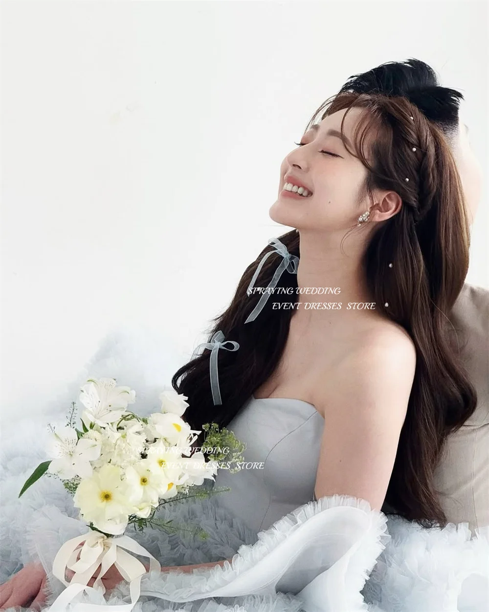 SPRAYING luxe bleu Corset robe de soirée corée robe de mariée séance Photo Tulle chérie longue robe de soirée à plusieurs niveaux personnalisé