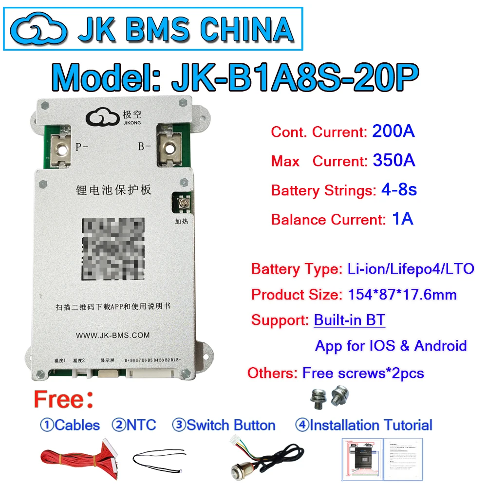 Imagem -06 - Bms Jk-bd4a20s10p Equilíbrio Ativo 0.4a 0.6a 1a 2a 40a 60a 80a 100a 200a 817s 820s 8-24s Jikong Bms Dentro da App bt 2024 Novo jk