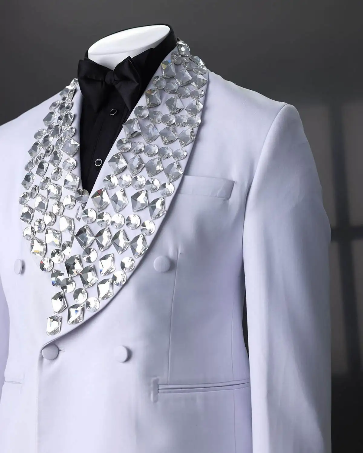 Luxury Men Wedding Suits Crystal Shawl Lapel Double Breasted Tuxedos Groom Evening Party Custom Made 2 Psc Blazer Pants